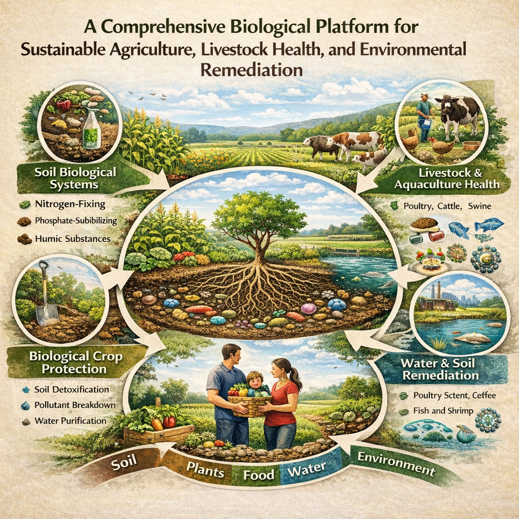 A Comprehensive Biological Platform for Sustainable Agriculture, Livestock Health, and Environmental Remediation