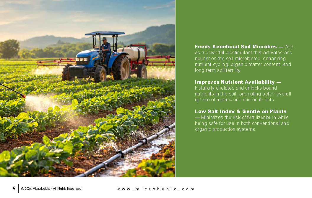 MicrobeBio Upshot is an advanced, balanced organic fertilizer (7-7-7) that delivers complete plant nutrition in a highly efficient, water-soluble form. Formulated with premium plant-derived nutrients, amino acids, peptides, vitamins, and natural biostimulants, it provides a powerful 1:1:1 ratio of nitrogen, phosphorus, and potassium along with trace minerals and bioactive compounds. This all-in-one formula supports every stage of plant development from vigorous vegetative growth and strong root systems to abundant flowering, fruiting, and improved crop quality. Its unique composition allows for rapid absorption through both roots and foliage, delivering immediate results while building long-term soil health. Balanced Nutrition for All Growth Stages — Supplies equal parts of nitrogen for lush green growth, phosphorus for strong roots and energy transfer, and potassium for disease resistance, fruit development, and overall plant hardiness. Rapid Uptake and High Efficiency — Contains free amino acids and peptides that plants can absorb quickly, reducing nutrient loss and improving fertilizer use efficiency compared to traditional sources. Promotes Explosive Growth & Vigor — Stimulates robust shoot and root development, leading to healthier, more resilient plants with faster establishment and higher productivity. Enhances Yield and Crop Quality — Increases fruit set, size, color, flavor, and nutritional value while supporting uniform ripening and better harvest quality. Boosts Stress Tolerance — Helps plants withstand environmental stresses such as drought, heat, cold, salinity, and transplant shock through improved physiological resilience. Feeds Beneficial Soil Microbes — Acts as a powerful biostimulant that activates and nourishes the soil microbiome, enhancing nutrient cycling, organic matter content, and long-term soil fertility. Improves Nutrient Availability — Naturally chelates and unlocks bound nutrients in the soil, promoting better overall uptake of macro- and micronutrients. Low Salt Index & Gentle on Plants — Minimizes the risk of fertilizer burn while being safe for use in both conventional and organic production systems. MICROBEBIO UPSHOT is fully water-soluble and versatile — ideal for broadcast application, foliar sprays, drip irrigation, fertigation, or hydroponics. It performs exceptionally well on vegetables, fruits, row crops, turfgrass, flowers, and ornamentals.